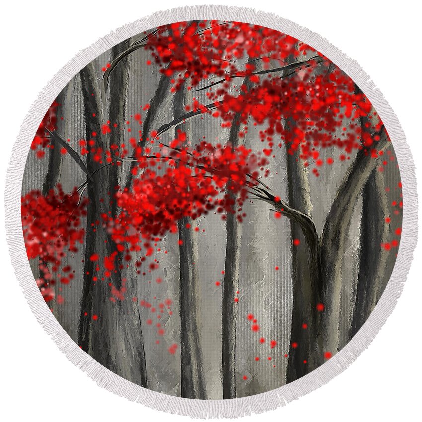 Red And Gray Round Beach Towel featuring the painting Dark Passion- Red And Gray Art by Lourry Legarde