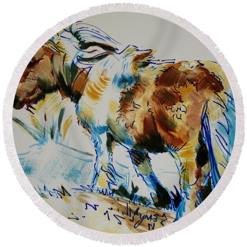 Dartmoor Round Beach Towel featuring the painting Dartmoor Pony by Mike Jory