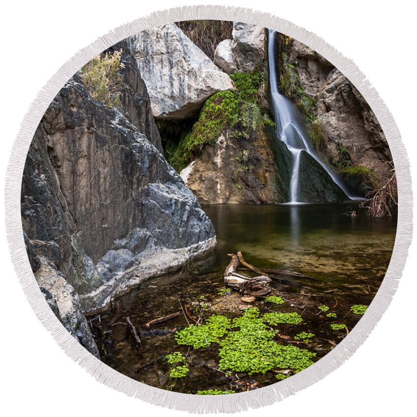 Water Round Beach Towel featuring the photograph Darwin Falls by Cat Connor