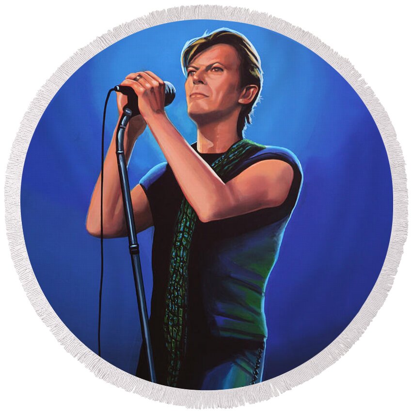 David Bowie Round Beach Towel featuring the painting David Bowie 2 Painting by Paul Meijering