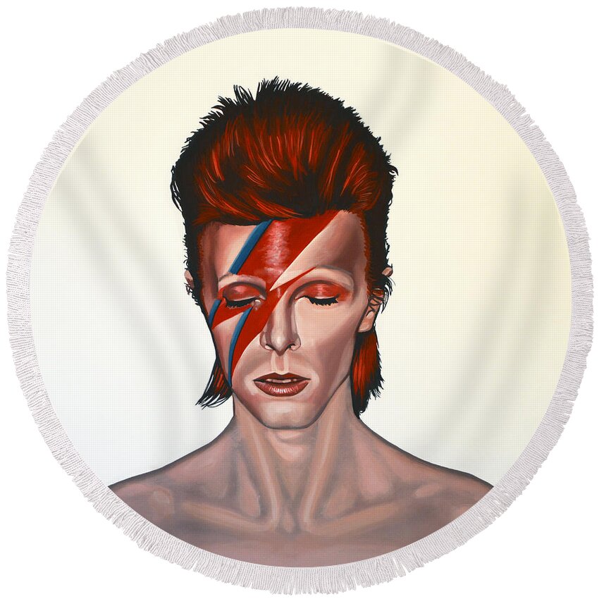 David Bowie Round Beach Towel featuring the painting David Bowie Aladdin Sane by Paul Meijering