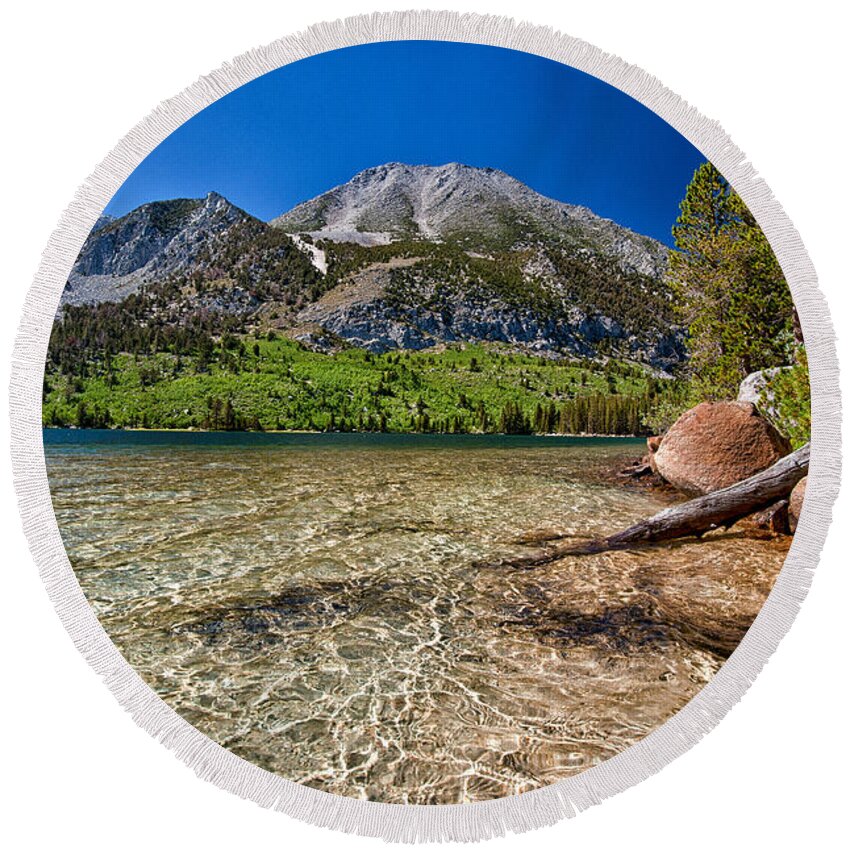 Lake Round Beach Towel featuring the photograph Davis Lake by Cat Connor