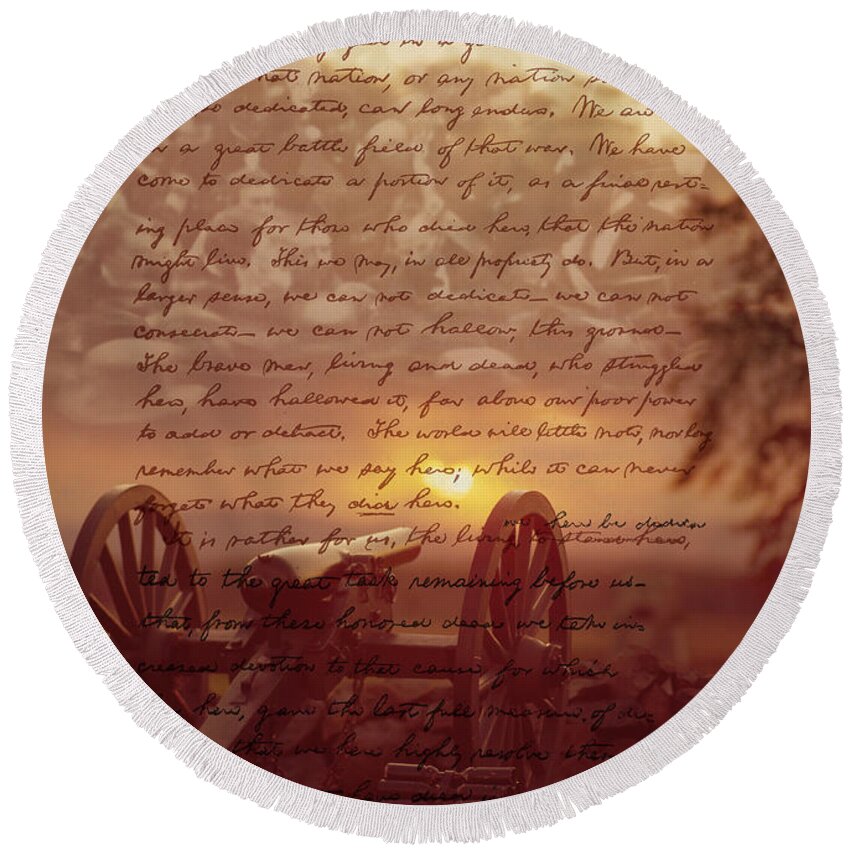 Photography Round Beach Towel featuring the painting Dawn At Gettysburg by Gary Grayson