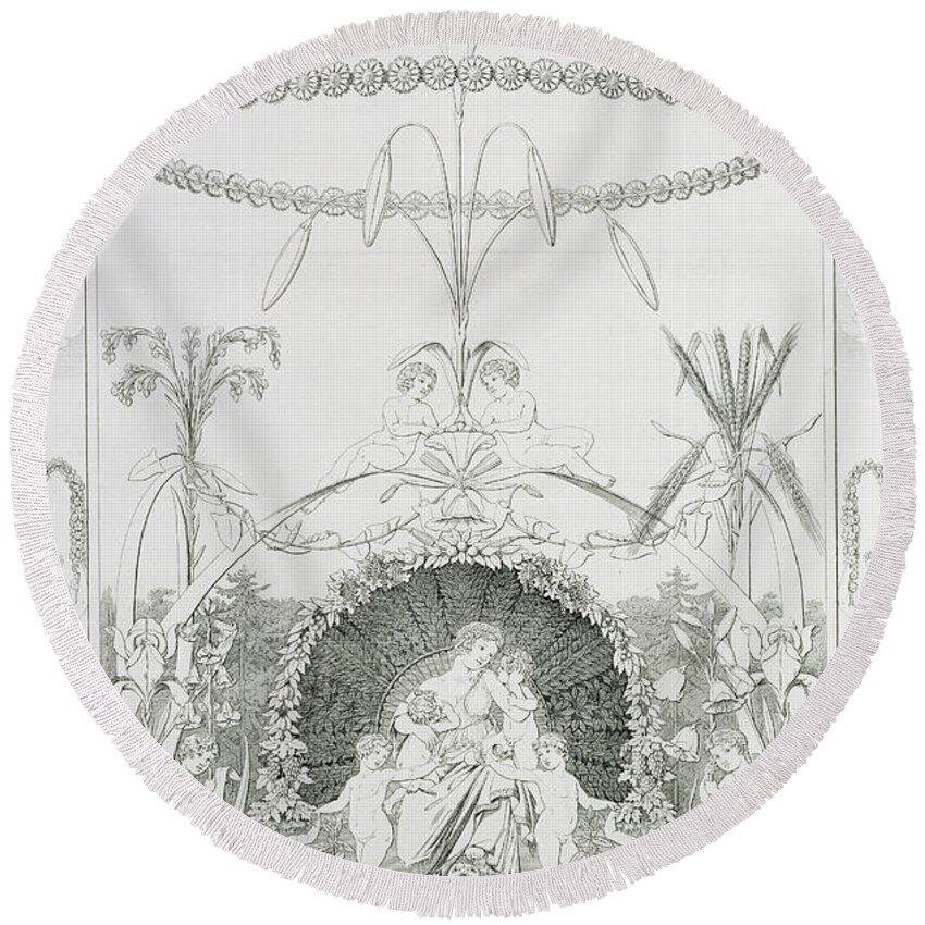 Day Round Beach Towel featuring the drawing Day by Philipp Otto Runge