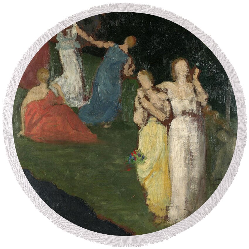 Pierre Puvis De Chavannes Round Beach Towel featuring the painting Death and the Maidens by Pierre Puvis de Chavannes