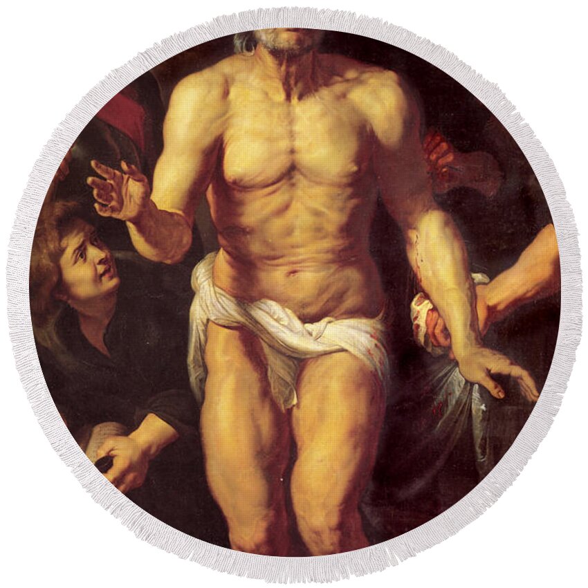 Death Of Seneca Round Beach Towel featuring the painting Death of Seneca by Peter Paul Rubens