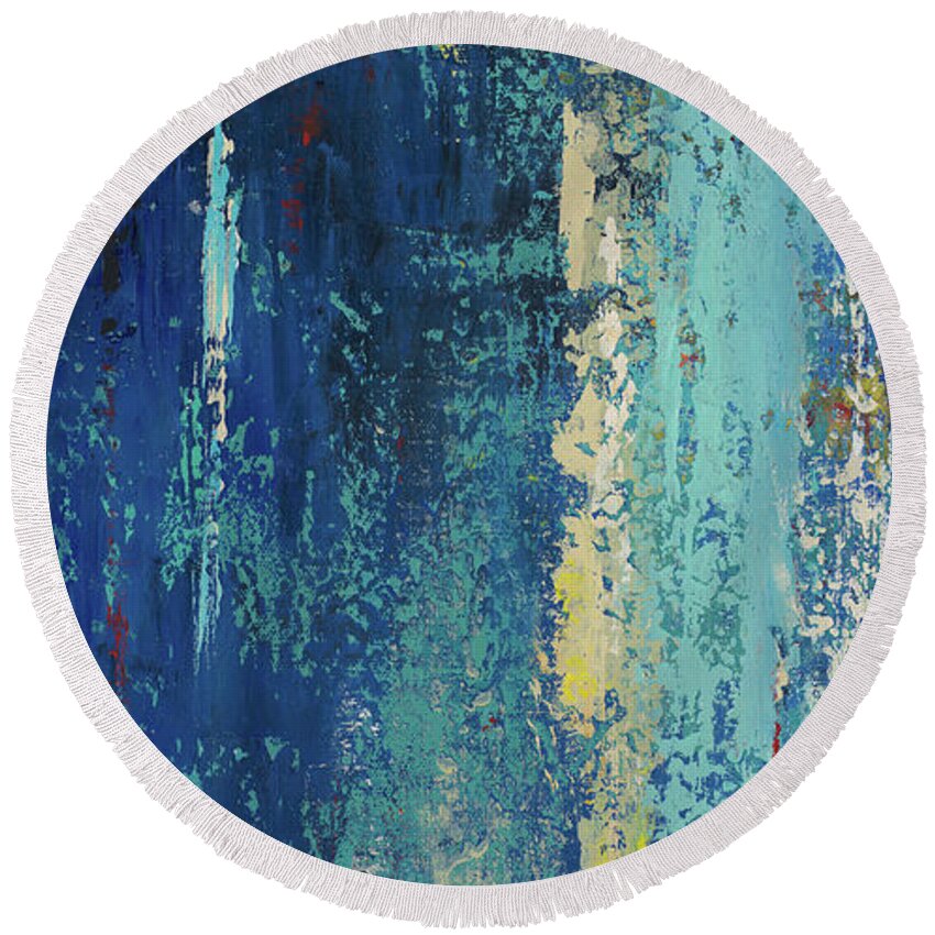 Blue Round Beach Towel featuring the painting Deep Blue Abstract by Patricia Pinto