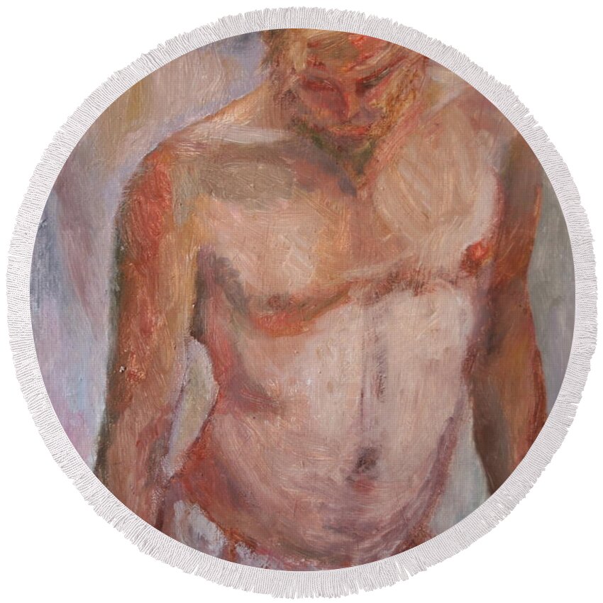 Oil On Canvas Round Beach Towel featuring the painting Untitled - Original Impressionist Figure Painting by Quin Sweetman