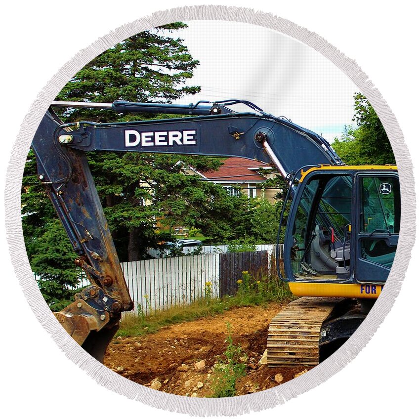 Deere For Hire Round Beach Towel featuring the photograph Deere For Hire by Barbara A Griffin