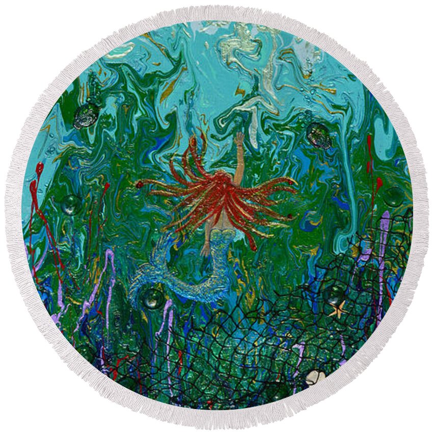 Mermaid Round Beach Towel featuring the painting Deliverance by Donna Blackhall