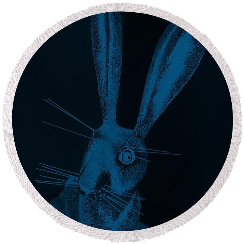 Rabbit Round Beach Towel featuring the photograph Denim Blue New Mexico Rabbit by Rob Hans