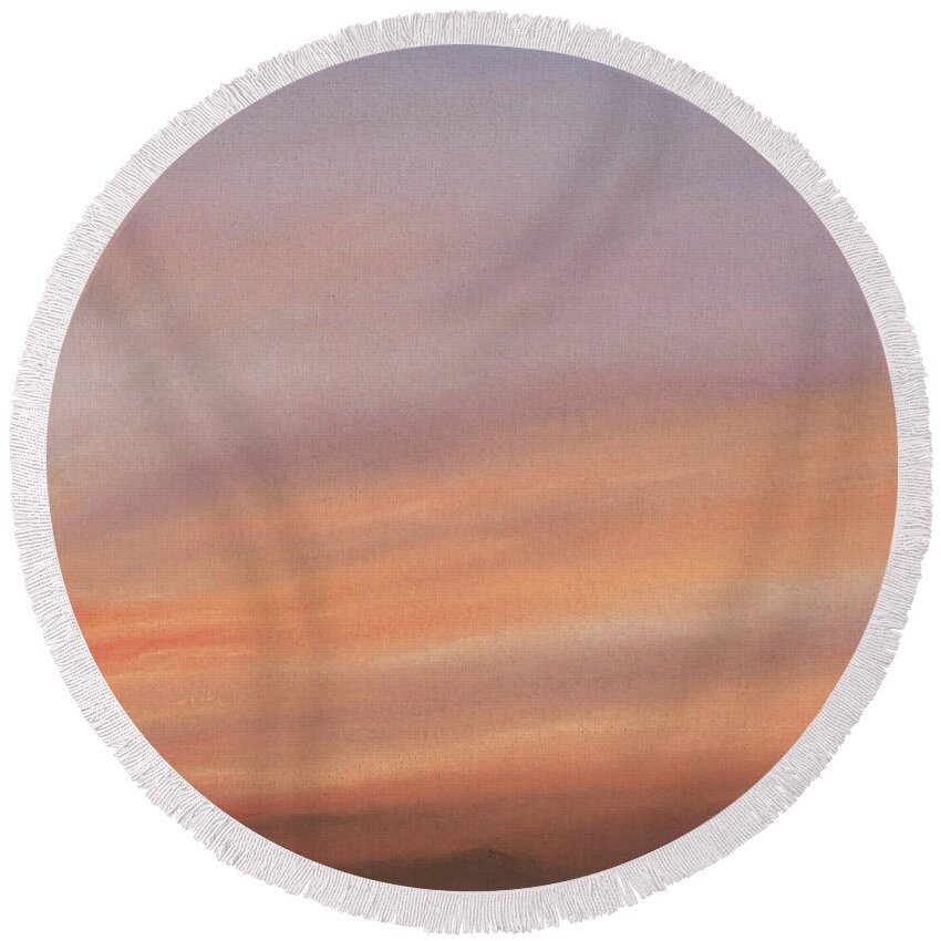 Desert Round Beach Towel featuring the pastel Desert Sky C by Michael Heikkinen