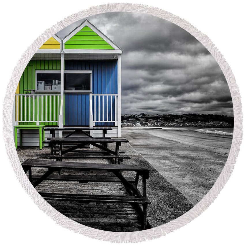 Jersey Round Beach Towel featuring the photograph Deserted Cafe by Nigel R Bell