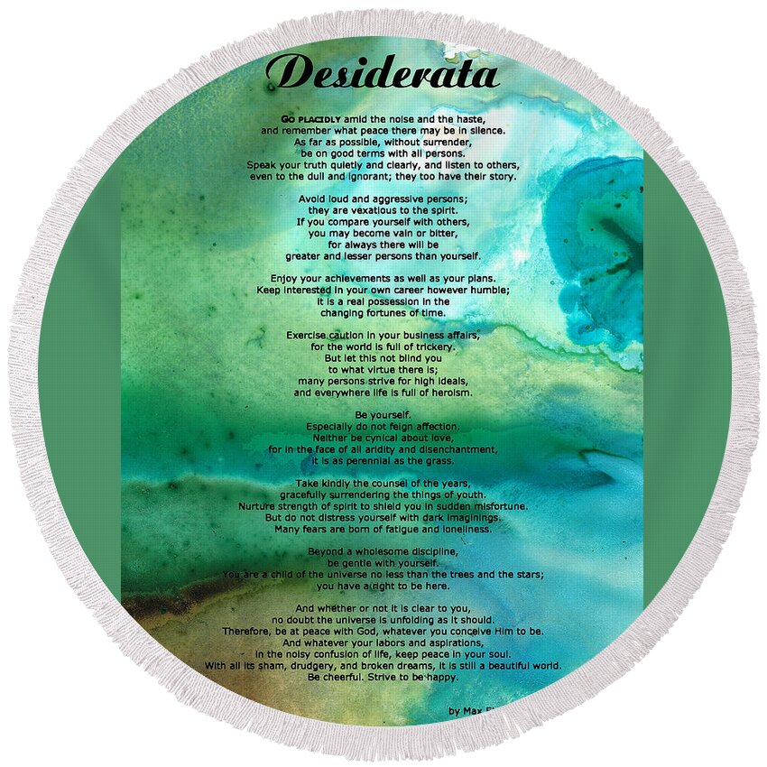 Desiderata Round Beach Towel featuring the painting Desiderata 2 - Words of Wisdom by Sharon Cummings