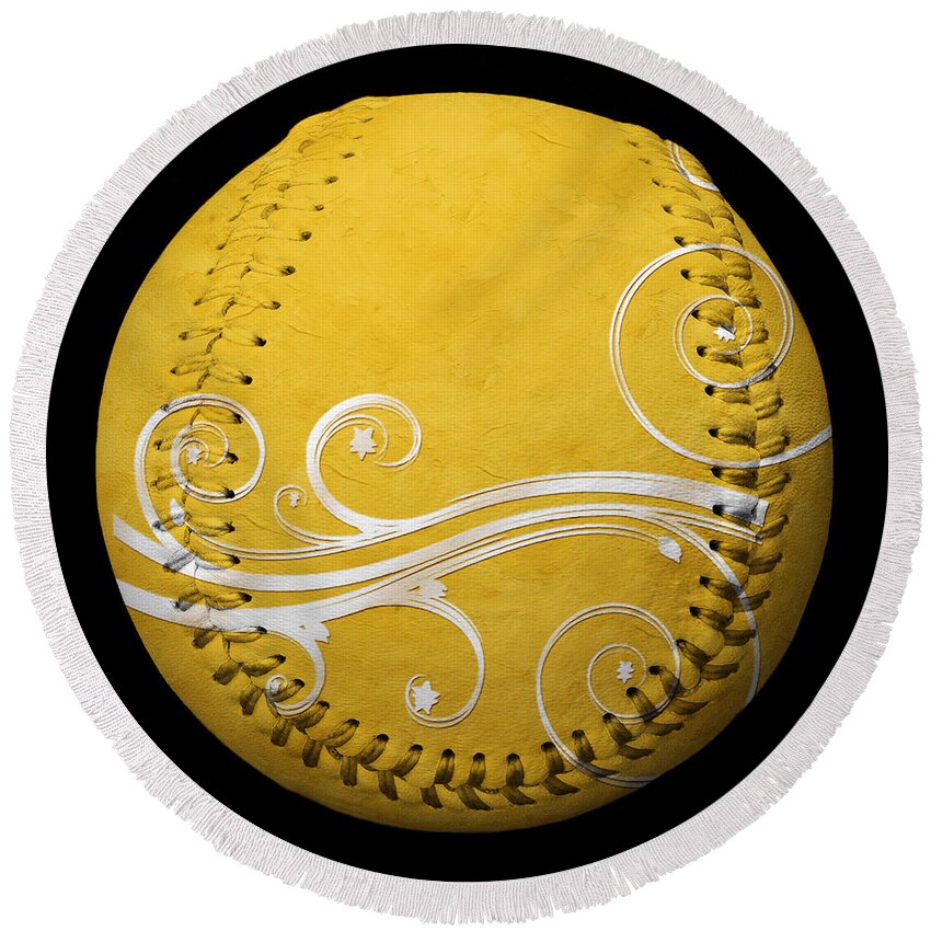 Baseball Round Beach Towel featuring the photograph Designer Yellow Baseball Square by Andee Design