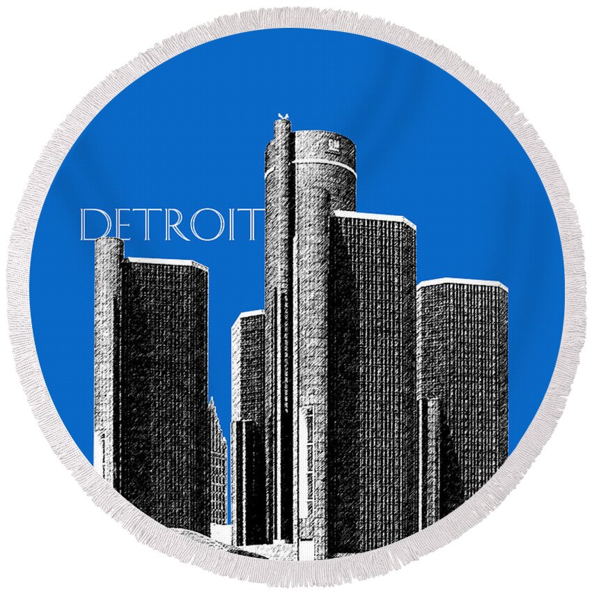 Detroit Round Beach Towel featuring the digital art Detroit Skyline 1 - Blue by DB Artist
