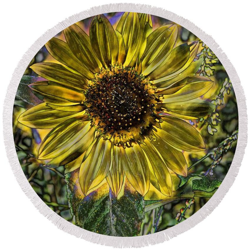 Sunflower Round Beach Towel featuring the digital art Digital Painting Series Sunflower Brilliant by Cathy Anderson