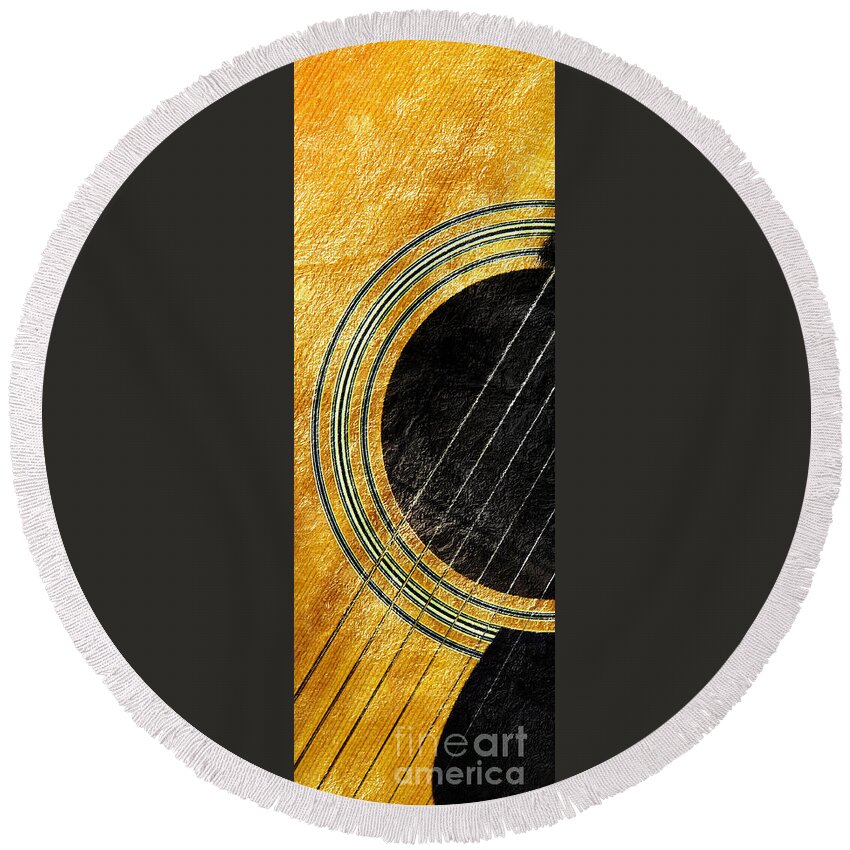 Guitar Round Beach Towel featuring the photograph Diptych Wall Art - Macro - Gold Section 1 of 2 - Vikings Colors - Music - Abstract by Andee Design