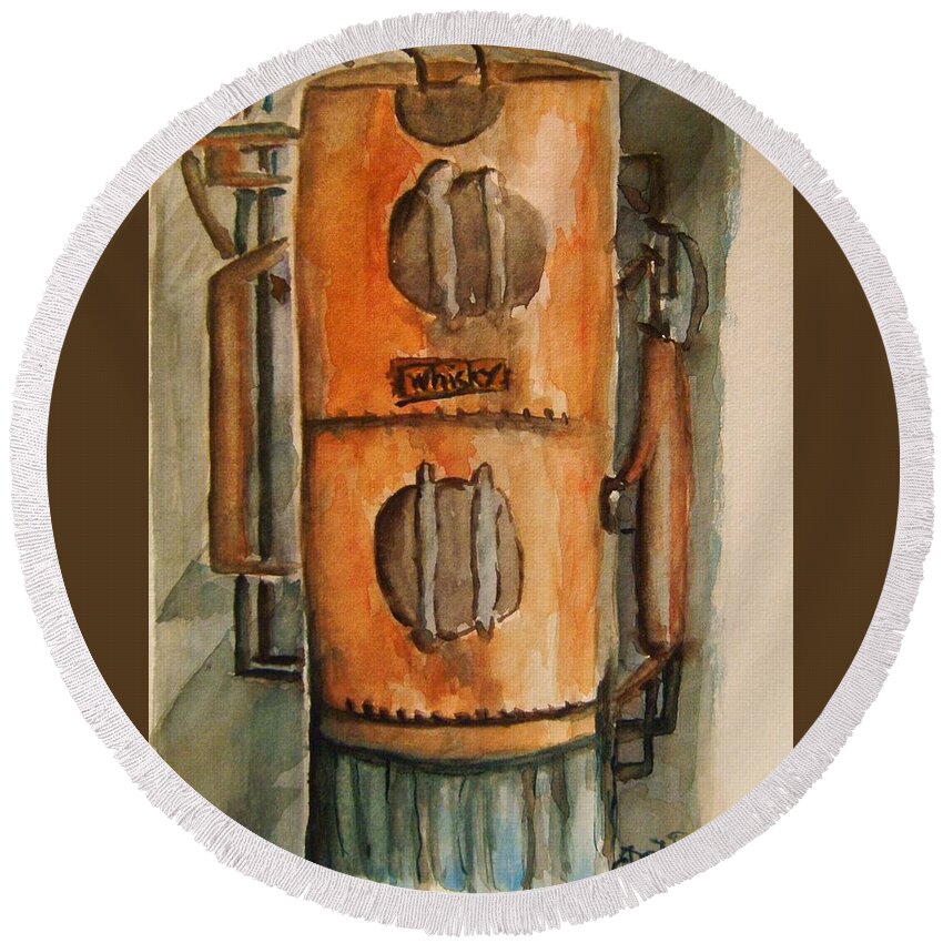 Distill Round Beach Towel featuring the painting Distilling Kentucky Bourbon by Elaine Duras