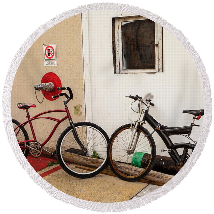 Bicycle Round Beach Towel featuring the photograph Do Not Block by Melinda Ledsome