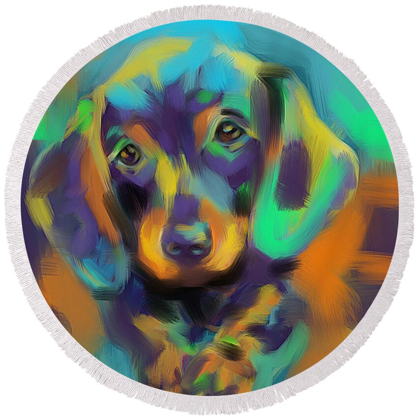 Dog Round Beach Towel featuring the painting Dog Bobby by Go Van Kampen