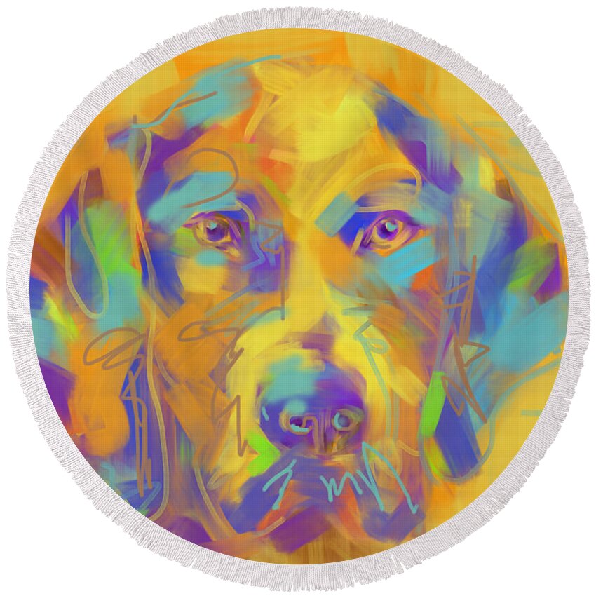 Dog Round Beach Towel featuring the painting Dog Noor by Go Van Kampen