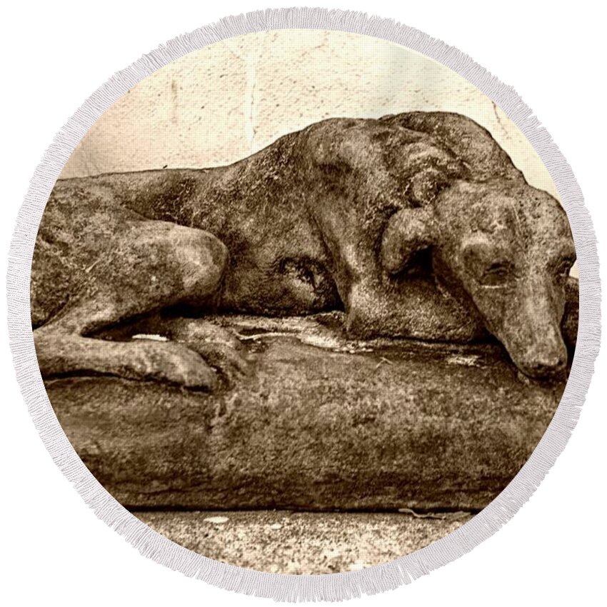 Dog Round Beach Towel featuring the photograph Dog Sculpture by John Harmon