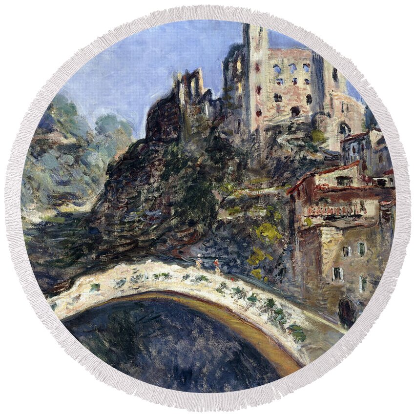 Monet Round Beach Towel featuring the painting Dolceacqua, 1884 by Monet by Claude Monet