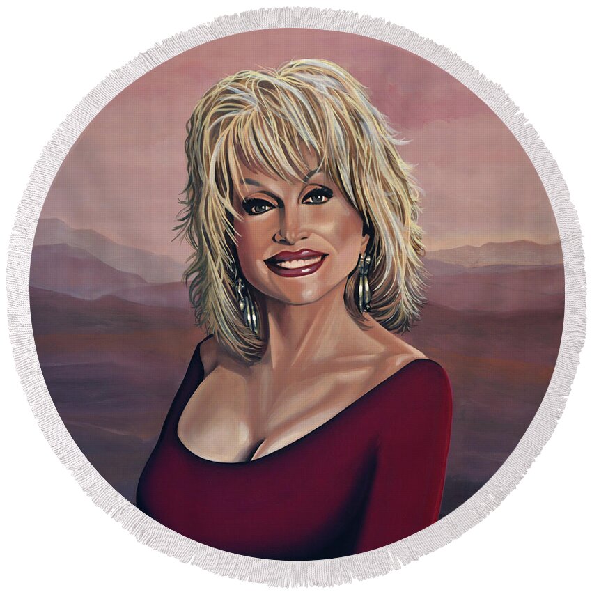 Dolly Parton Round Beach Towel featuring the painting Dolly Parton 2 by Paul Meijering