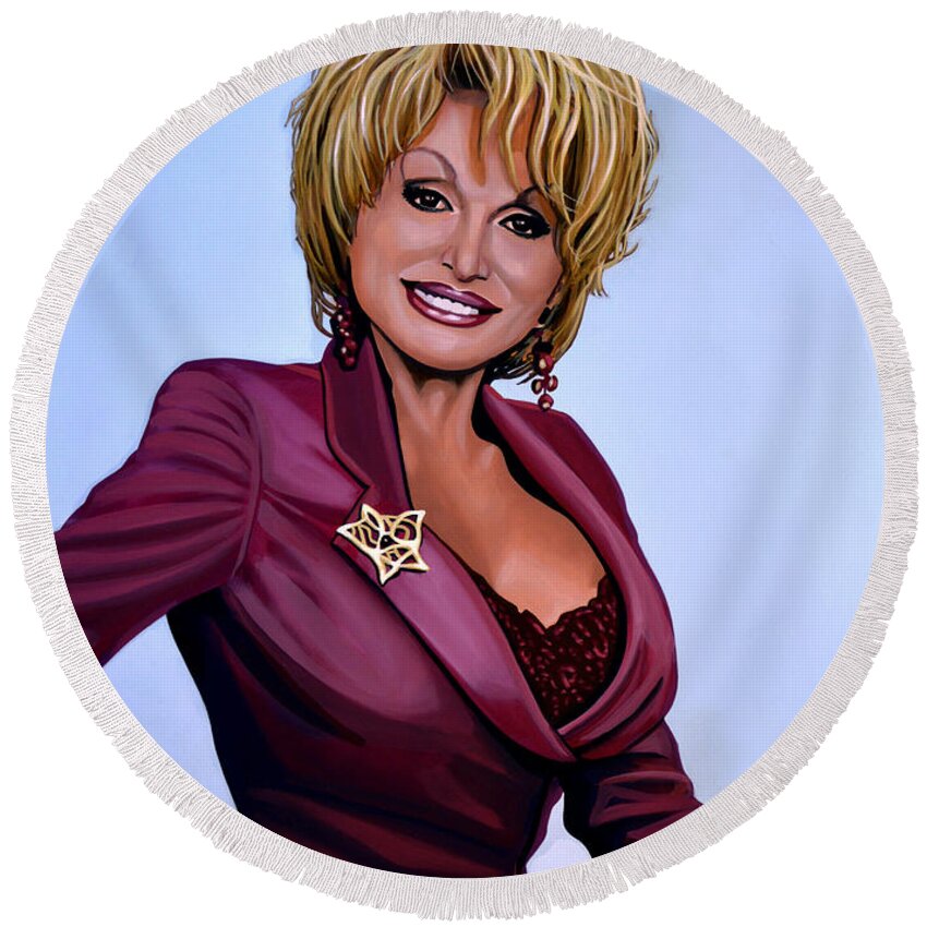 Dolly Parton Round Beach Towel featuring the painting Dolly Parton by Paul Meijering