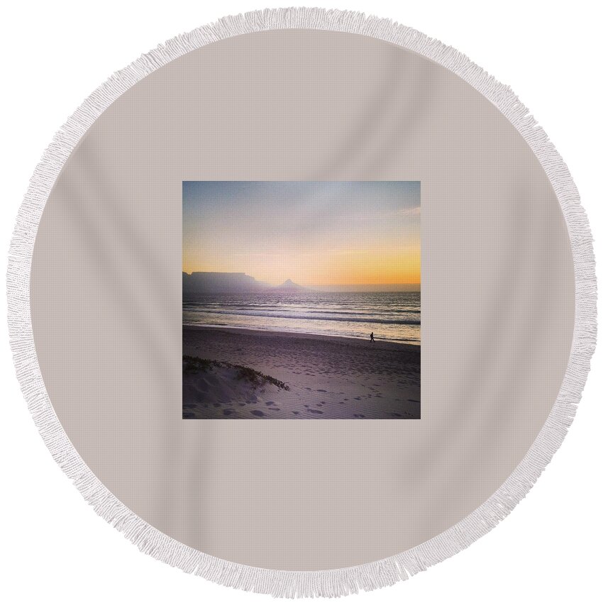 Tablemountain Round Beach Towel featuring the photograph Dolphin Beach With A View Of Table by Aleck Cartwright