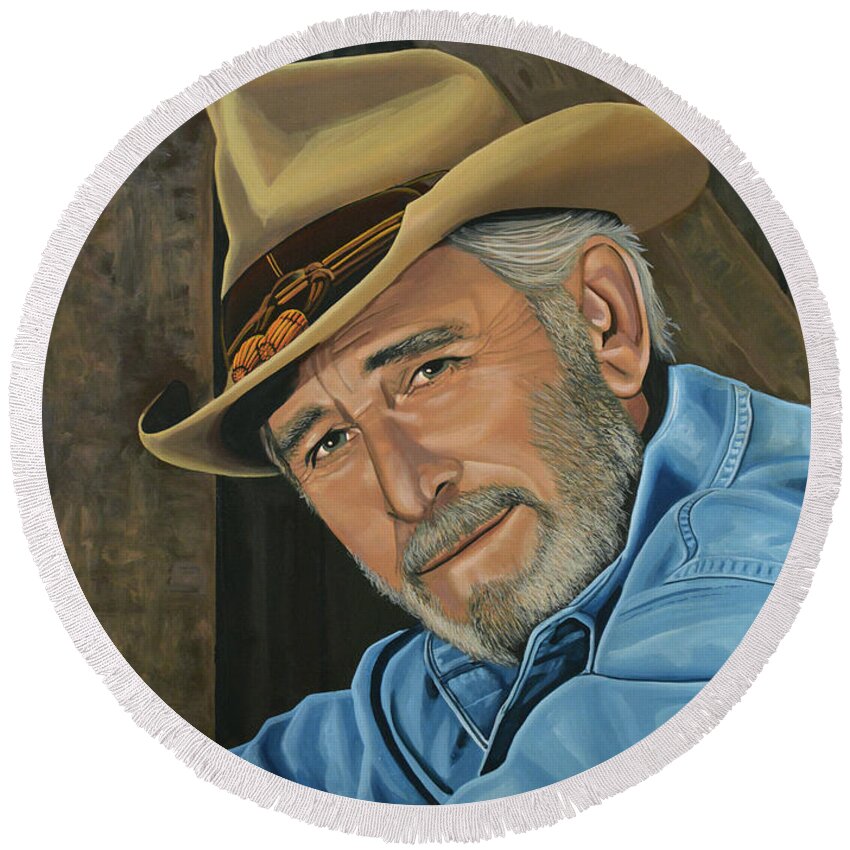 Don Williams Round Beach Towel featuring the painting Don Williams Painting by Paul Meijering