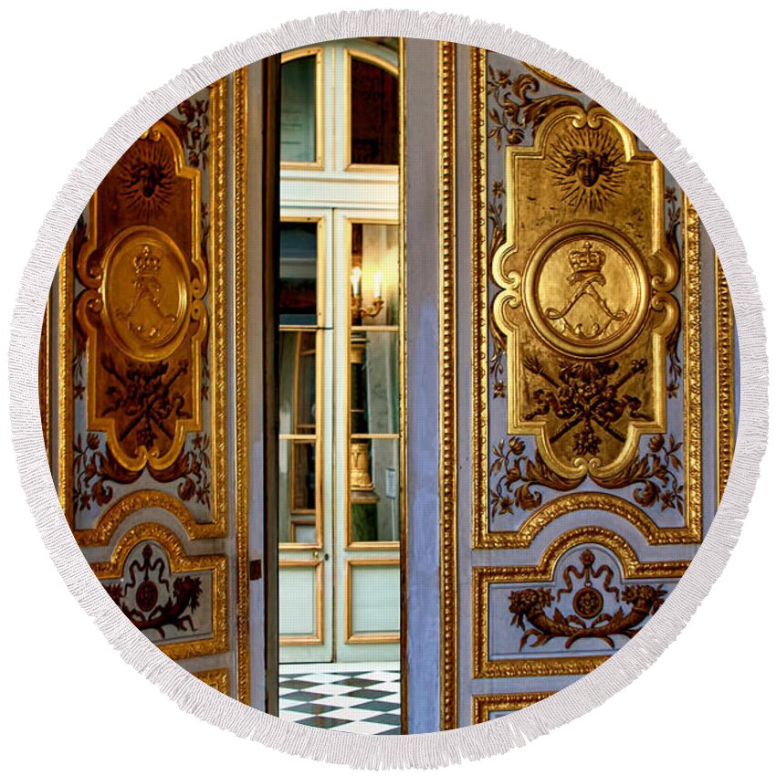 Europe Round Beach Towel featuring the photograph Doors Versailles by Tom Prendergast