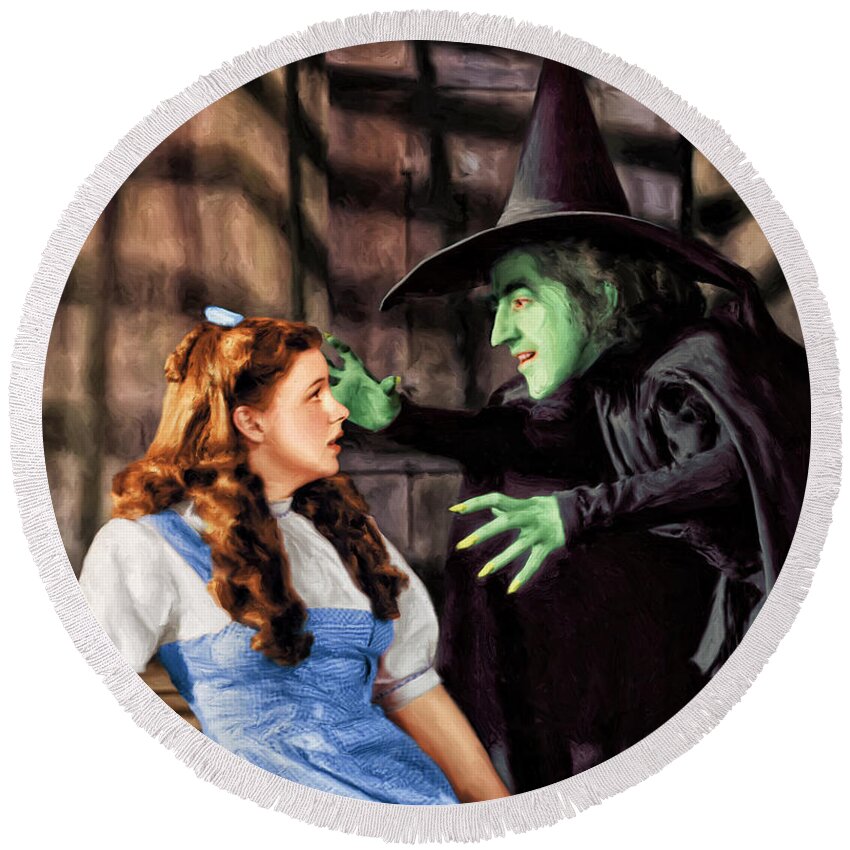 Dorothy Round Beach Towel featuring the painting Dorothy and the Wicked Witch by Dominic Piperata