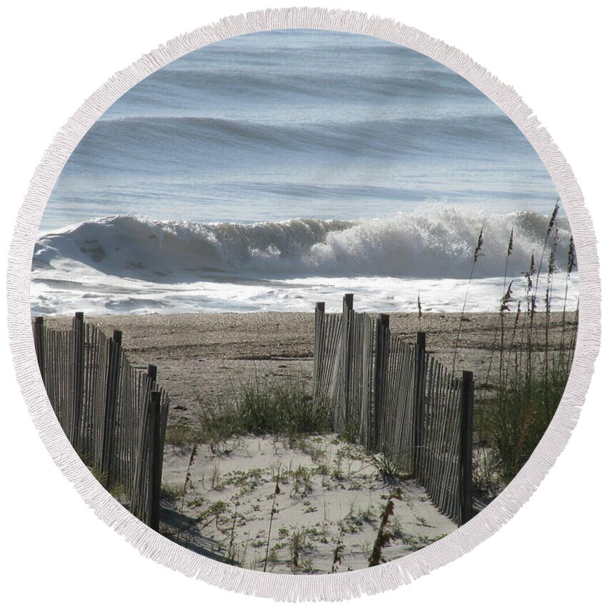 Landscape Round Beach Towel featuring the photograph Double Dune Fence by Ellen Meakin