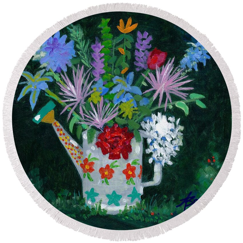 Flowers Round Beach Towel featuring the painting Double Duty by Adele Bower