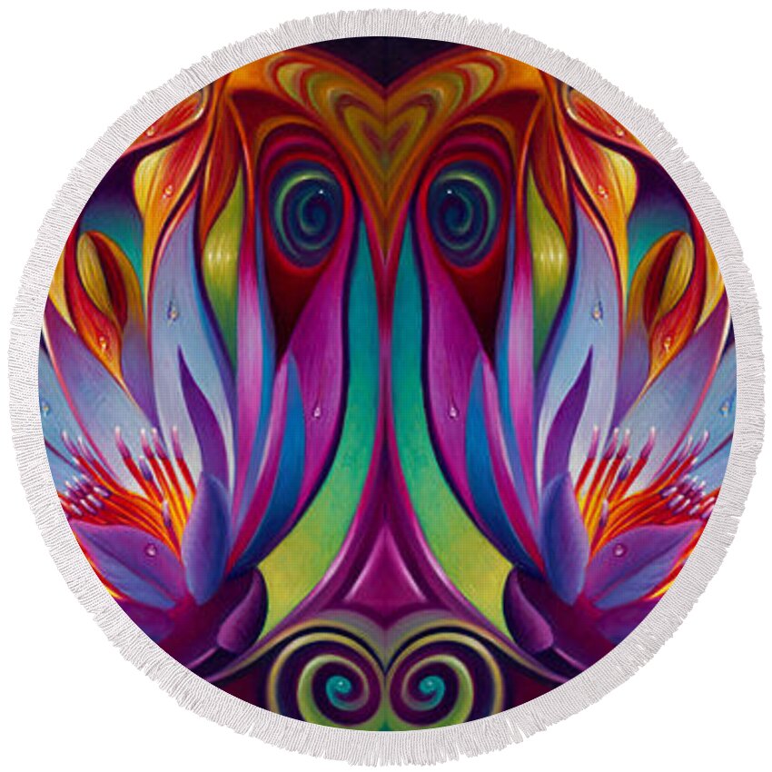 Lotus Round Beach Towel featuring the painting Double Floral Fantasy by Ricardo Chavez-Mendez