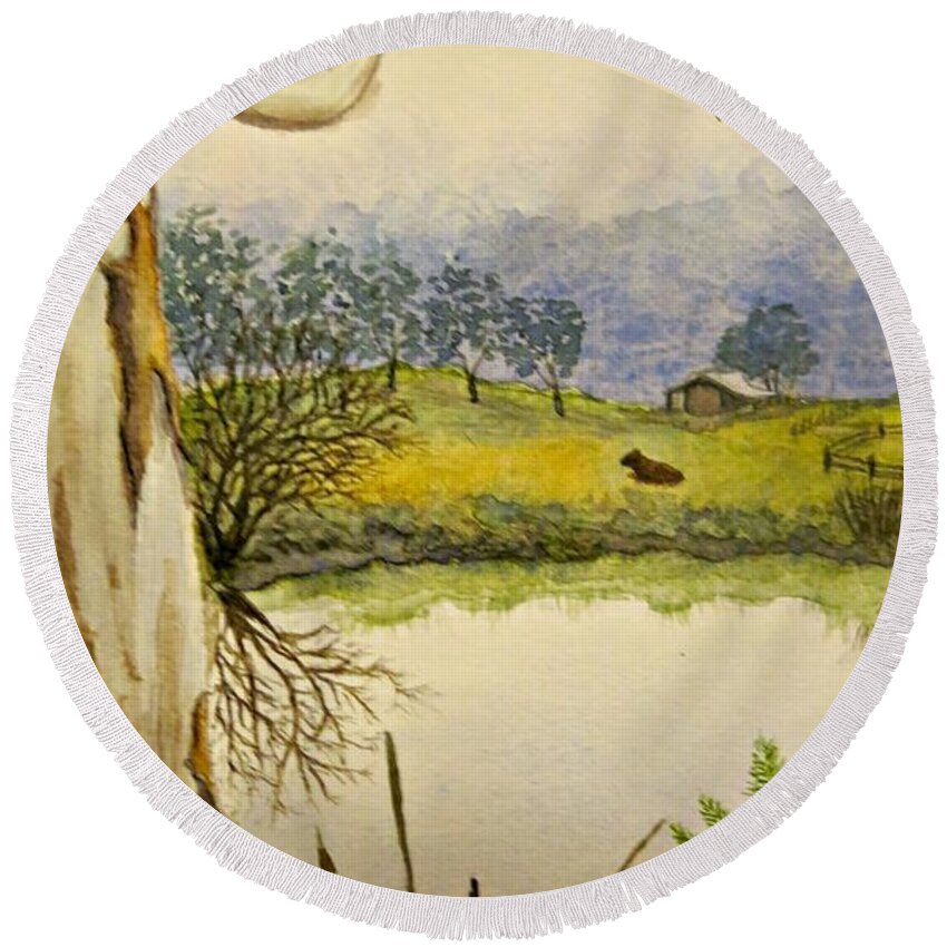 River Round Beach Towel featuring the painting Down By The River Side by Leanne Seymour