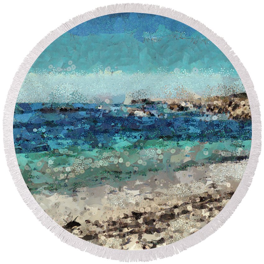 Sea Round Beach Towel featuring the mixed media Down By The Sea 2 by Angelina Tamez