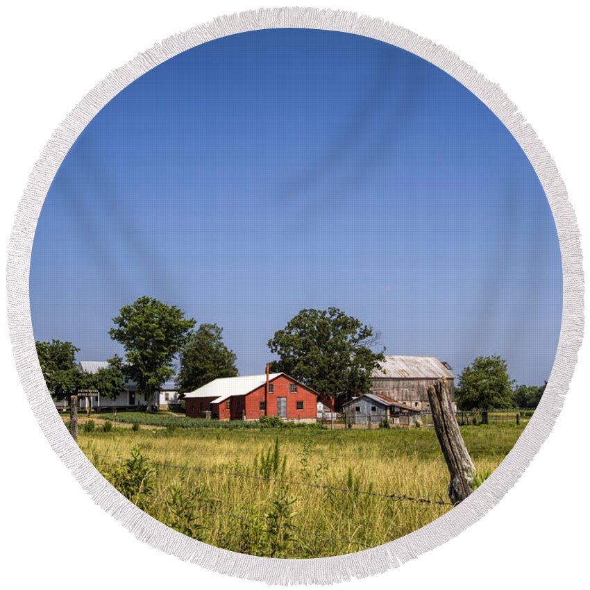 Amish Round Beach Towel featuring the photograph Down Home Amish Farm by Kathy Clark