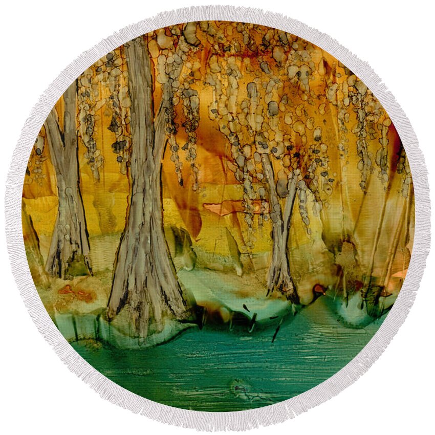 Bayou Round Beach Towel featuring the painting Down on the Bayou by Laurie Williams