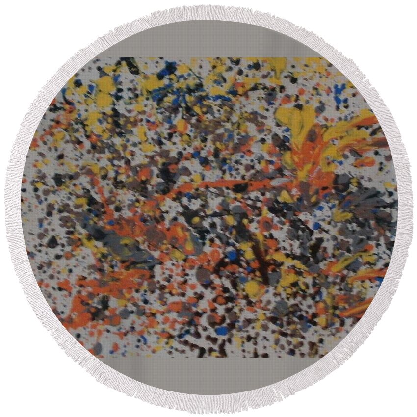Abstract Round Beach Towel featuring the painting Down with Disease by Thomasina Durkay