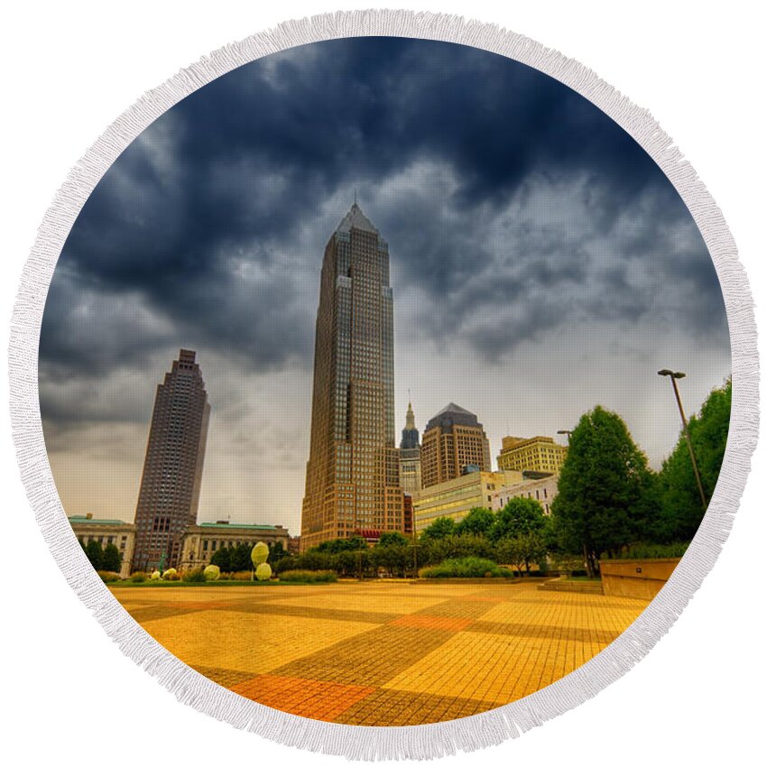 Cleveland Round Beach Towel featuring the photograph Downtown by Alexey Stiop