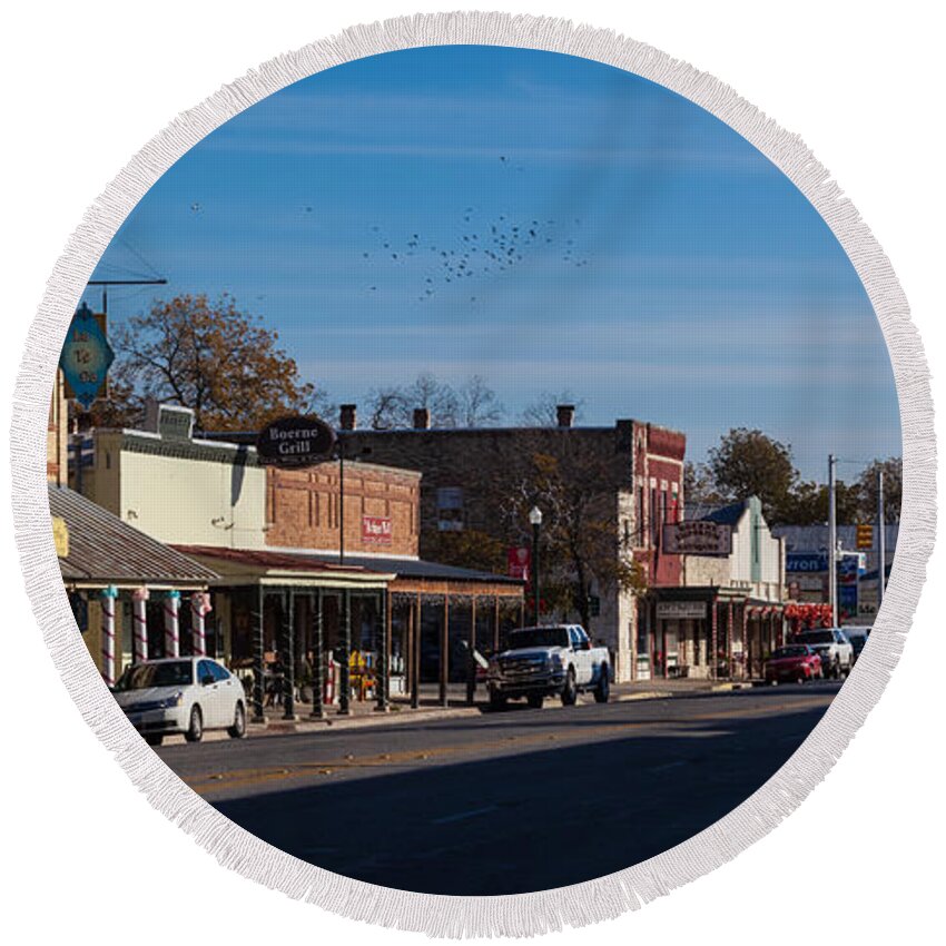 Boerne Round Beach Towel featuring the photograph Downtown Boerne by Ed Gleichman