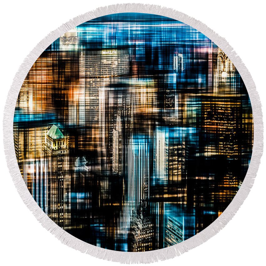 Nyc Round Beach Towel featuring the photograph Downtown II - dark by Hannes Cmarits