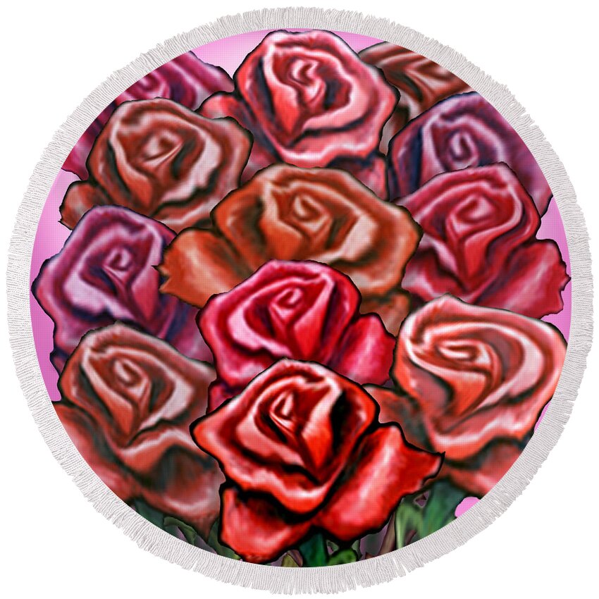 Red Round Beach Towel featuring the digital art Dozen Red Roses by Kevin Middleton