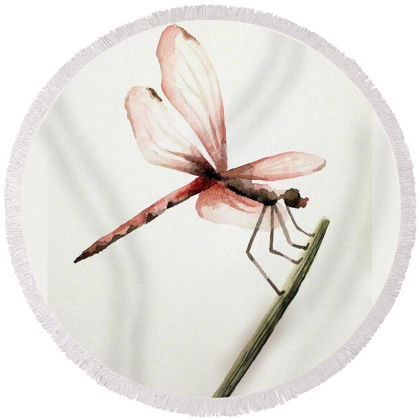 Dragonfly Round Beach Towel featuring the painting Dragonfly by Lynellen Nielsen