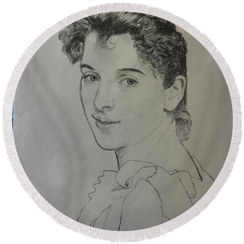 Gabrielle Cot Round Beach Towel featuring the painting drawing for Gabrielle Cot portrait by Glenn Beasley