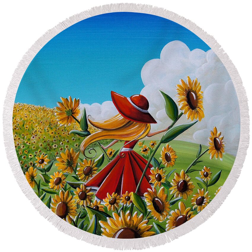 Sunflowers Round Beach Towel featuring the painting Dream Chaser by Cindy Thornton