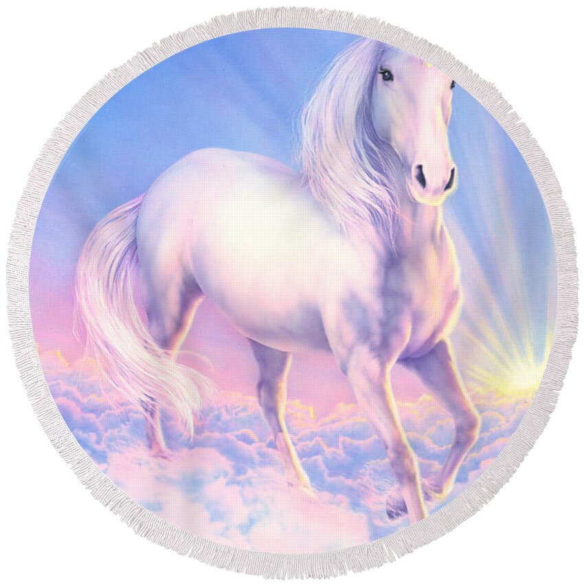 Andrew Farley Round Beach Towel featuring the photograph Dream Unicorn by MGL Meiklejohn Graphics Licensing